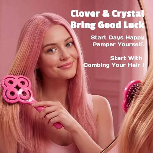 SIMETRA Lucky Hair Brush for Women, 14K Gold Plated Wet Brush Detangling Brush for All Hair Types, Natural Crystal Inlay Boar Bristle Hair brush, Curly Detangler HairBrush for Scalp Massage Gift view 4