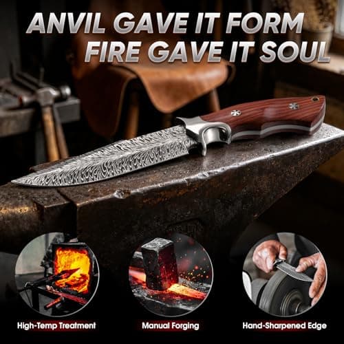 Purple Dragon Hand Forged Fixed Blade Knife with Leather Sheath | Full Tang Survival Feather Knife with Rosewood Handle, Camping Knife for Bushcraft & Outdoor Use, Cool Gifts for Men view 3
