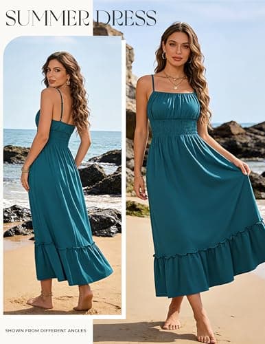 GRACE KARIN Women's Summer Maxi Dress 2026,Smocked Ruched Bust Sundress with Adjustable Straps & Pockets-Beach Vacation Dress view 4