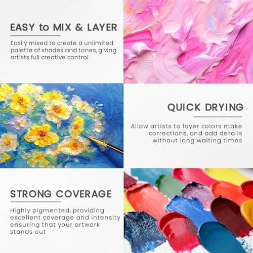 52 Pcs Acrylic Paint Set - 36 Colors (2oz/60ml) with 12 Brushes, 2 Knives & Palette - Rich Pigments for Adults, Artists & Beginners - Painting on Pumpkin Canvas Ceramic Rock Wood view 6