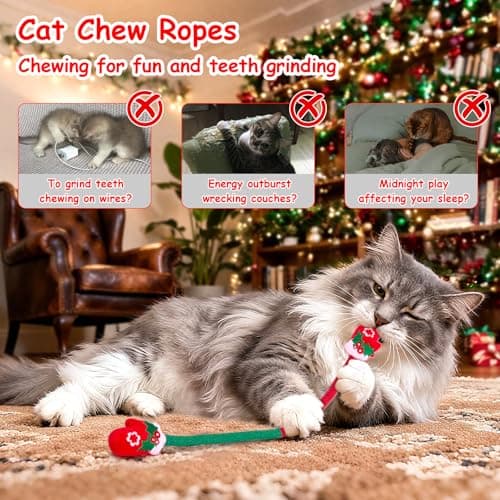 Retro Shaw Cat Chew Ropes 3PCS, Kitten Teething Toys for Indoor Cats, Natural Catnip Kicker Toys for Boredom Relief, Handmade Catnip Toys for Dental Health, Gift for Kitty view 4