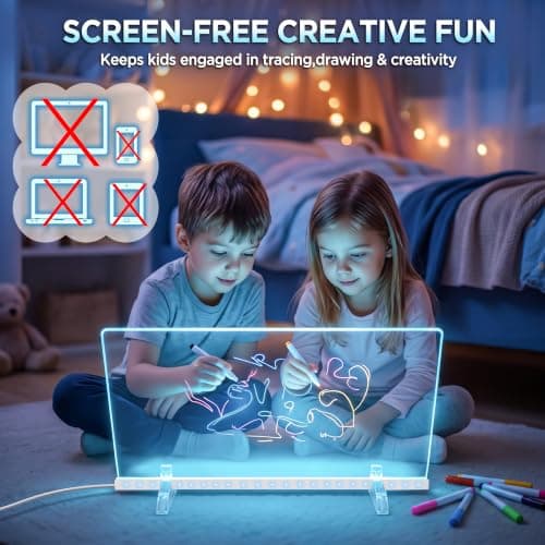 RGB LED Drawing Board for Kids, Reusable Acrylic Light Up Message Board with 5 Brightness Levels, 10 Color Modes, USB Powered Doodle Pad for Notes, Learning, Night Light, Gifts for Boys Girls view 6