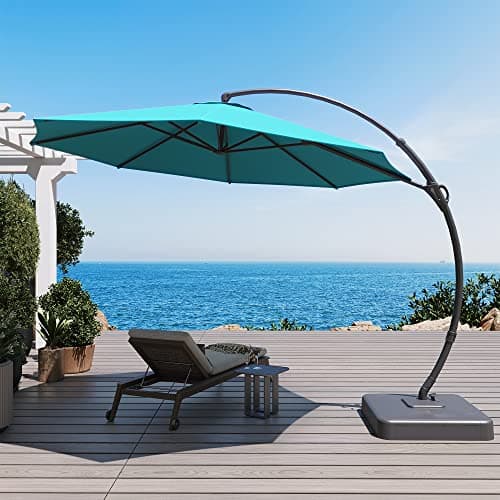 LAUSAINT HOME 11FT Patio Cantilever Umbrella with Base Outdoor Curvy Round Offset Umbrella, Heavy Duty Aluminum Patio Umbrella with 360°Rotation and Windproof, for Garden, Pool, Deck, Backyard, Market(11 FT Turquoise Blue） — image 1