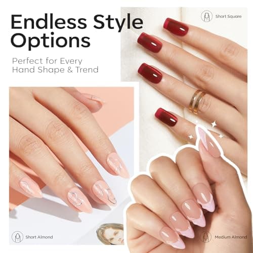 Modelones Medium & Short Almond & Short Square nail tips - Multi-type 3 Styles Set Gel Tips Half Matte Full Cover Clear Acrylic Gel Kit Fake Nails for Extension DIY Salon 450Pcs 15Sizes view 2