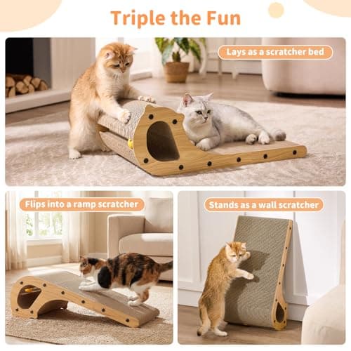 ZOMISIA Cat Scratcher Bed, 2 in 1 Cardboard Scratching Board for Indoor Cats, Scratch Couch Lounge with Bell Ball Toy for Double-Sided Usability view 3