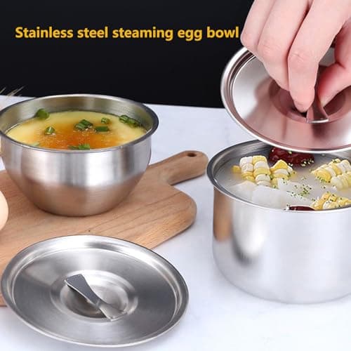 PiaoRong Stainless Steel Bowl with Lid, for Chinese Kitchen Restaurant, Multi-Purpose Soup Bowls Snacks Bowls Steamed Egg Bowl Steamed RiceBowl view 4