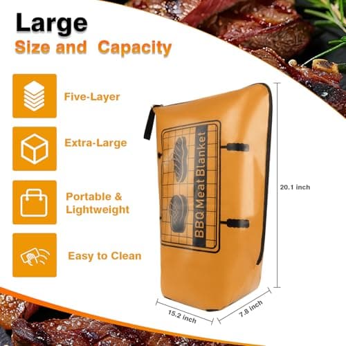BBQ Blanket for Resting Meat 20 Inch, Reusable Insulated Bag for Picnic Camping, Fits Large Brisket,Turkey, Ideal Gift for Men Dad Grill Masters BBQ Lovers Anniversary Birthday view 2