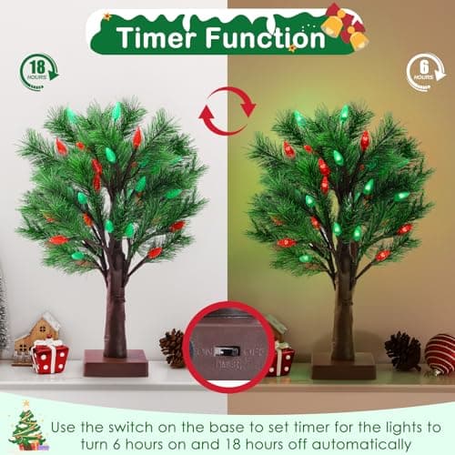 2 Pack Christmas Decorations Indoor Artificial Lighted Christmas Tree with C6 Strawberry,Total 48 LED Battery/USB Operated Pine Tree for Tabletop Fireplace Harvest Home Indoor Xmas Decor (Green) view 4