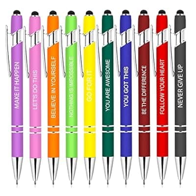 Greengines 10 Pcs Inspirational Pens Bulk, Motivational Ballpoint Pen with Stylus Tip Funny Ink Pens in Bulk Inspirational Gifts for Women Coworkers Office Supplies Black Ink…
