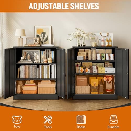 BESFUR Metal Garage Storage Cabinet with 2 Locking Doors and 2 Adjustable Shelves, 36" Black Metal Short Storage Cabinet for Home Office,Garage,School,Utility Room view 5