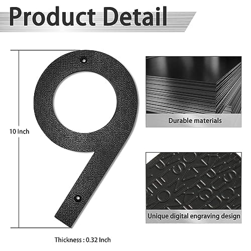 10 Inch Floating Black House Number for Outside | Large House Numbers Modern | Address Number/Door Garage Gate |911 Visibility Signage (9) view 3