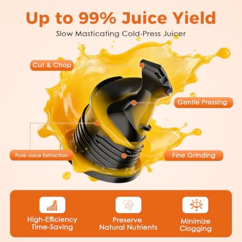 Single Auger Masticating Cold Press Juicer Machines, High Efficiency Slow Juicer with Large Capacity Juice & Pulp Cups, Easy to Clean Juicer for Fruits and Vegetables view 5