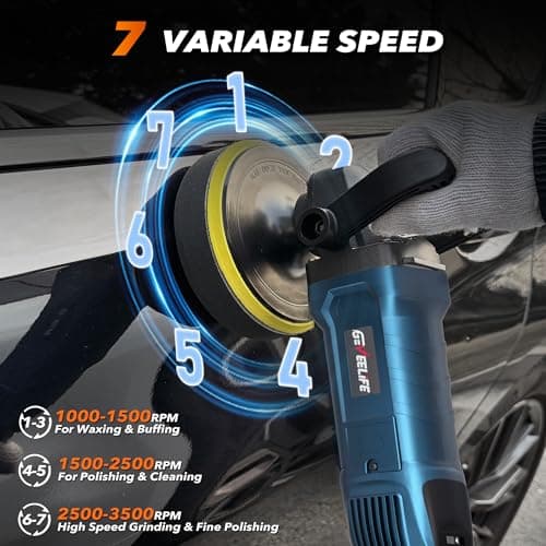 GEVEELIFE Buffer Polisher, 6 Inch/7 Inch 1600W Rotary Car Buffer Polisher Waxer, 7 Variable Speed 1000-3500 RPM, Detachable Handle for Car, Boat Sanding, Polishing, Waxing view 4