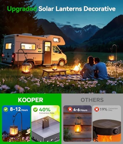 KOOPER Hanging Solar Lanterns Outdoor Waterproof, 4PCS Flickering Flame Hanging Solar Lights for Outside, Outdoor Solar Lanterns up to 12 Hours, Lanterns Decorative for Patio Porch Yard Garden Decor view 4