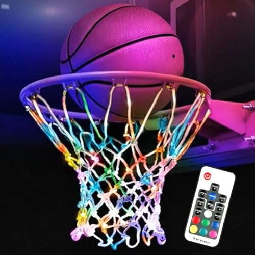 Glow in The Dark Basketball Net, Solar-Powered LED Lighted Nylon Basketball Hoop Net with Remote Control, Waterproof, Multi-Mode Lighting for Nighttime Outdoor Basketball, Kids & Adults — image 1