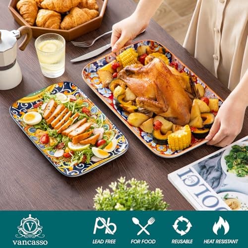 vancasso Serving Platters Set of 3, 16"/14"/12" In Rectangular Trays Boho view 3