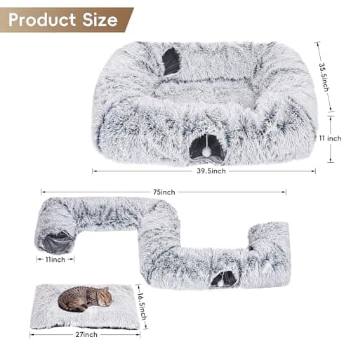 Extra Large Cat Tunnel Bed, 4 Ways Tunnels for Indoor Cats, Multi-cat Family Cat Bed & Cave, Plush Cat Donut with Washable Middle Mat, Exit Balls, Pet Play Toy for Kitten Puppy Rabbit view 4