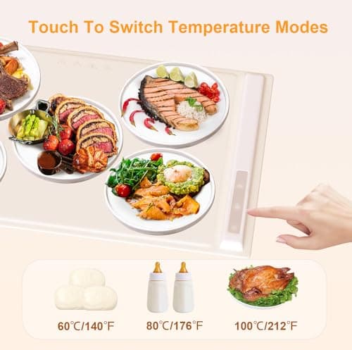 Electric Warming Tray with Adjustable Temperature, Upgraded Silicone Food Warmer Fast Heating, Foldable Food Warmer Hot Plate Placemat for Buffets, Restaurants, House Parties (Beige) view 4