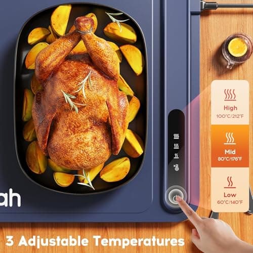 Warming Mat for Food, Voriah Electric Warming Tray with 3 Temp Settings & Auto Shut-Off, Food Warmer with Thick Silicone Surface to Keep Food Warm at Buffet, Parties, and Family Use（Dark Blue） view 3