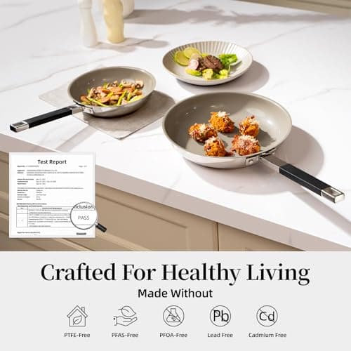 ROYDX Stainless Steel Cookware Set, Non Stick Titanium Ceramic Fry Pan with Lid 8", 10" and 12" Oil Gather Pro Non Stick Skillets with Stay-Cool Handle PFOA Free, Compatible with All Cooktops view 6