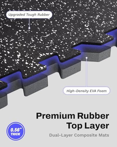 AIRHOP 0.56in Thick 48 Sq Ft Exercise Equipment Mats, 12 Tiles Upgraded Rubber Top with High Density EVA Foam, Large Interlocking Puzzle Gym Flooring for Home Gym, Heavy Weight Workout, 24 x 24in view 2