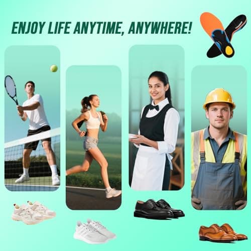 AOBEKOS Plantar Fasciitis Relief Insoles Men Women High Arch Support Shoe Inserts,240+lbs Comfort EVA Orthotics Insert Absorb Shock Work Boot Shoe Insole for Flat Feet, Pronation, Heel & Foot Pain view 6