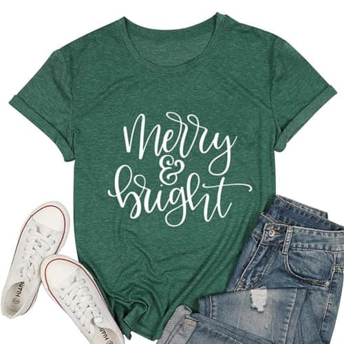 DESFSE Merry Christmas Shirts for Women Christmas Short Sleeve Tshirt Xmas Buffalo Plaid Tree Cute Graphic Print Tee Tops view 1