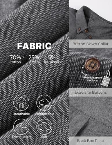 PJ PAUL JONES Mens Linen Shirt Short Sleeve Button Down Business Casual Dress Shirts Cotton Summer Beach Shirts with Pocket view 3