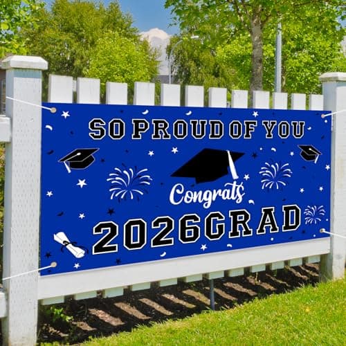 Graduation Decorations 2026 Blue Graduation Banner 66.1" x 33.8" Graduation Backdrop Congrats Grad Banner for Outdoor Indoor High School College Class of 2026 Graduation Party Decorations Supplies view 6