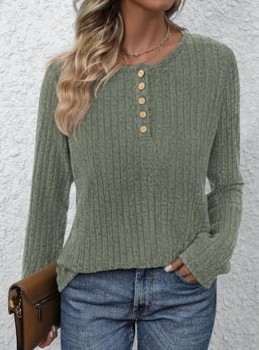 PRETTYGARDEN Women's Long Sleeve Henley Shirts 2026 Spring Casual Ribbed Tunic Tops Lightweight Sweaters Fashion Clothing view 2