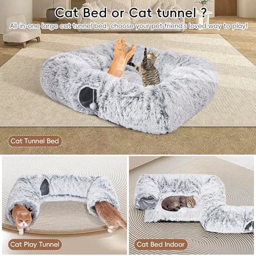 Extra Large Cat Tunnel Bed, 4 Ways Tunnels for Indoor Cats, Multi-cat Family Cat Bed & Cave, Plush Cat Donut with Washable Middle Mat, Exit Balls, Pet Play Toy for Kitten Puppy Rabbit view 3