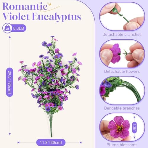BlessedSeason 2 Pcs Artificial Hanging Flowers, UV Resistant Fake Flowers with Flexible Stems, Full Bundle Faux Flowers for Outdoor Planters, Zero Maintenance for Patio, Garden, Balcony, Double Purple view 2