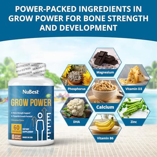 NuBest Grow Power Calcium Supplement for Ages 10+ & Teens, 60 Capsules | Vitamin D3, B6, Magnesium, Zinc & Phosphorus, Bone Health & Immune Support, 30-Day Supply view 3