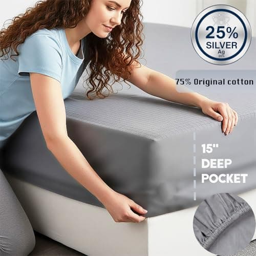 Grounding Sheets with Grounding Mat Set,25% Pure Silver Fiber+75% Organic Cotton,Deep Pocket Grounded Bed Fitted Sheets,40S Anti-Pilling Combed Cotton. view 4