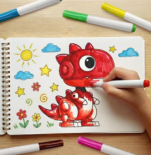 Dino Fun Reusable Sticker & Coloring Book for Kids | 2-in-1 Set with 160+ Stickers, 6 Markers & 11 Themes | Educational Travel Toy Gift for Ages 4-8 view 2