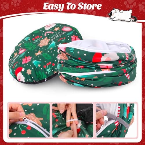 Christmas Tree Cat Tunnel, Soft Cat Tunnels for Indoor Cats with Middle Cushion, Cute Pet Donut Cave Bed Play Toys, Xmas Tree Decorations Protector Gifts view 4