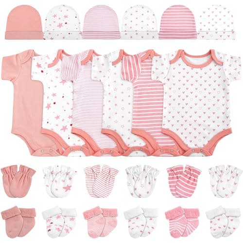Zoooyawn 6 Set Preemie Layette Set Preemie Clothes Premature Baby Bodysuit Outfit for Nicu Baby Gift(Pink and White)