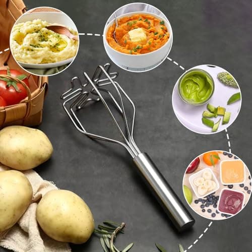 Potato Masher, Heavy Duty Stainless Steel Integrated Masher Kitchen Tool Wire Masher for Potatoes, Avocados, Beans, Fruit & Vegetables view 7