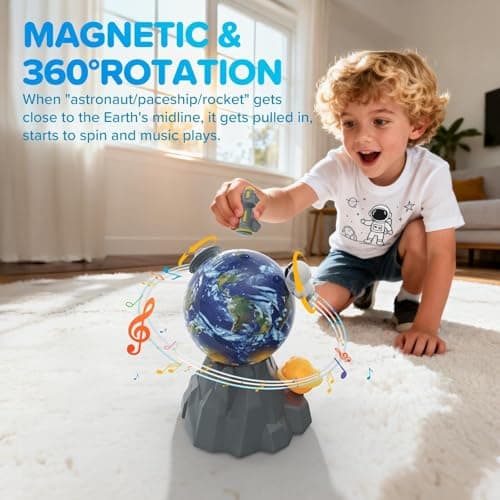 Magnetic Musical Rotating Ball,Space Toys for Kids 3 4 5 6 7 8 9 10 Year Old Boys Girls Sensory Toys for Toddlers Birthday Gifts Educational STEM Toy Playset with Astronauts Rocket Spacecraft Planet view 6