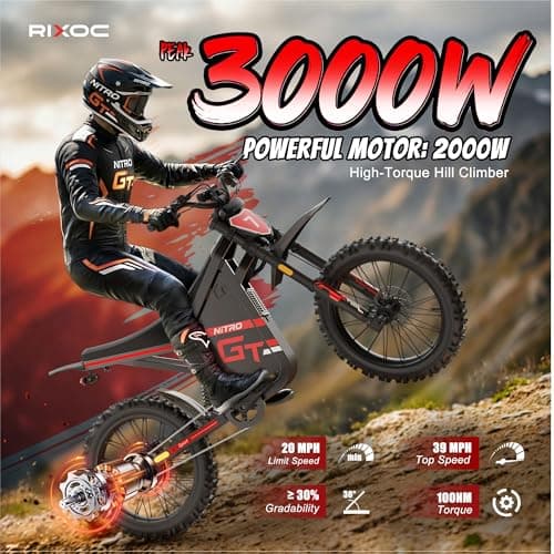 RIXOC GT19 Electric Dirt Bike, Peak 3000W,39MPH,52V 31.2Ah Removable Battery,62Mile Electric Motorcycle,19" Off-Road Tire Ebike,4-Piston Hydraulic Brake, Electric Bike for Teens and Adult view 2