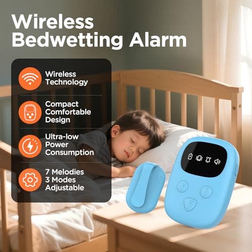 2026 New Wireless Bedwetting Alarm, Bedwetting Alarm for Boys and Girls, Compact & Comfortable Wireless Sensor, 7 Melodies, 3 Modes, Bedwetting Solution, Includes Progress Card, Blue view 3