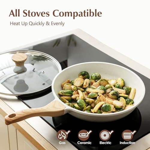 SENSARTE Nonstick Ceramic Frying Pan with Lid 8/9.5/10/11/12.5 Inch Omelet Pan Skillet, Free of Intentionally Added PFAS/PTFE Non-toxic Chef's Pan Induction Compatible Pan, Heat Resistant Handle view 6