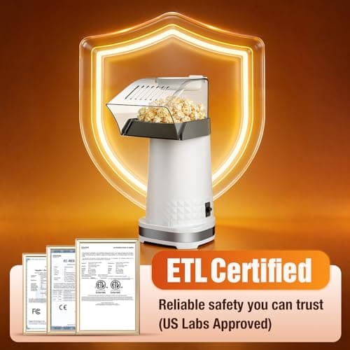 Popcorn Maker, 1200W Fast Hot Air Popper in 2 Minutes, Oil-Free Popcorn Popper, 4.5QT Large Capacity, Popcorn Machine for Home, Movie Nights, Family, Parties&World Cup, ETL Certified (White) view 4