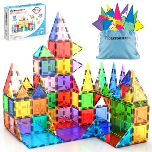 PicassoTiles 100 Piece Set 100pcs Magnet Building Tiles Clear Magnetic 3D Blocks Construction Playboards, Creativity Beyond Imagination, Inspirational, Recreational, Educational Conventional