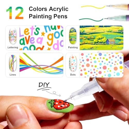 12 Colors Nail Art Markers Set: 0.5mm Fine Nail Art Pens, Waterproof & Quick-Dry Nail Polish Pens for Professional Nail Design, Dotting, Lining, Lettering, and DIY Manicure Art view 3