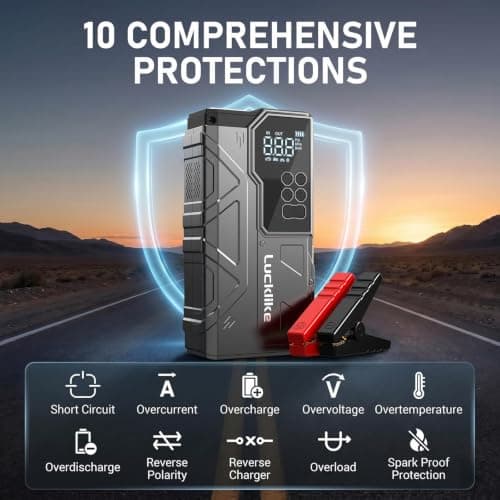 8000A Jump Starter with Air Compressor, 150PSI Auto-Shutoff Tire Inflator | Car Battery Jumper Starter Portable (All Gas/12L Diesel) 12V Jump Box Pack with Jumper Cables, 18W Fast Charge, 800LM Light view 6