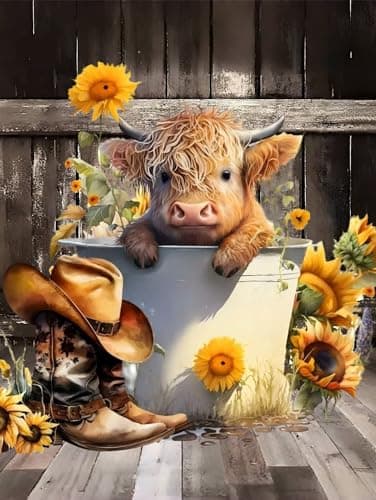 Cow Diamond Painting Kits for Adults Beginners - 5D Cow and Flower Diamond Art Kits for Adults,DIY Round Full Diamond Gem Art Suitable for Home Wall Decor Gifts(11.8x15.7in) — image 1