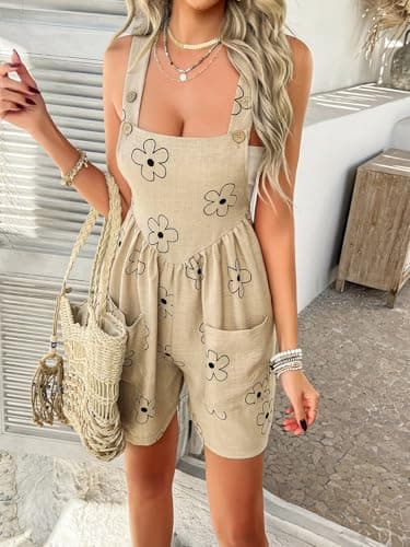 Sumleno Women 2026 Summer Rompers Floral Boho Sleeveless Back Tie Flowy Short Jumpsuits Beach Outfits Travel Vacation Clothes view 7