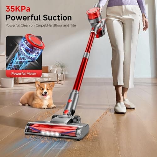 fenhua Cordless Vacuum Cleaner, Powerful Stick Vacuum Cleaner for Home with Rechargeable Battery, 6-in-1 Lightweight Handheld Vacuum, 45 Mins Runtime for Hardfloor & Carpets Pet Hair (red) view 3