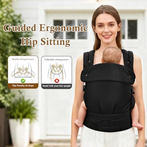 Huggynest Baby Carrier, Adjustable Lightweight Carrier Newborn to Toddler 7-44 lbs, Infant Carrier with Lumbar Support Front & Back Carry - Black view 5